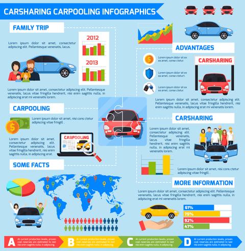 coche compartido infografía de coches compartidos vector