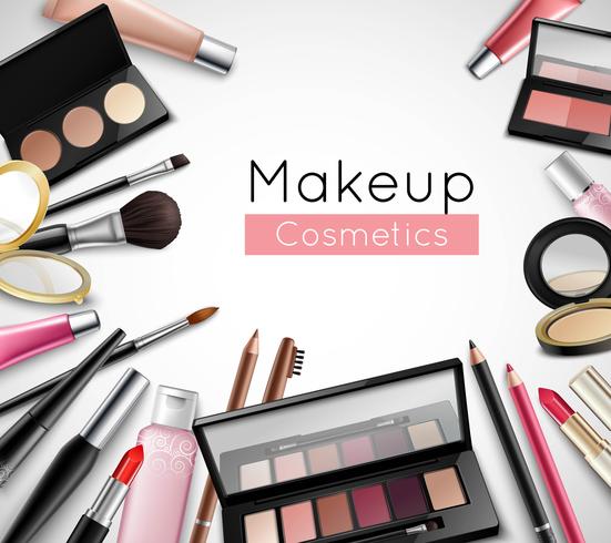 Maquillaje Cosmética Accesorios Realista Composición Cartel vector