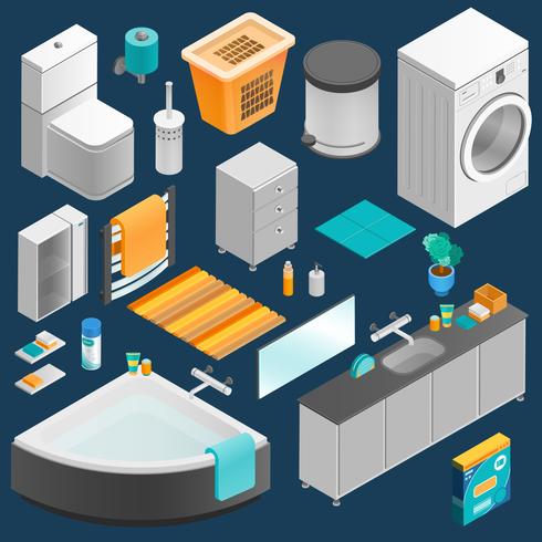 Bathroom Interior Isometric Set vector