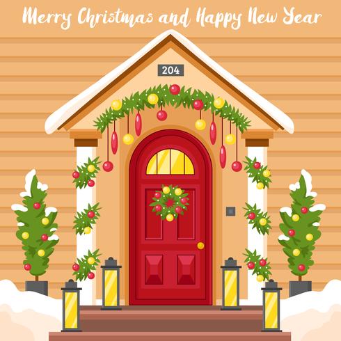 New Year Card With House Decorated For Christmas  vector