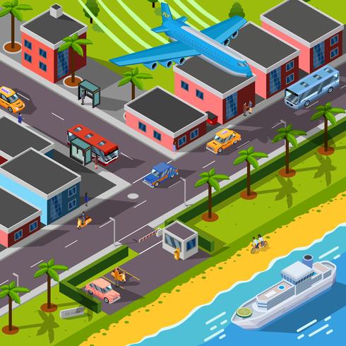Isometric Top View Transport Concept vector