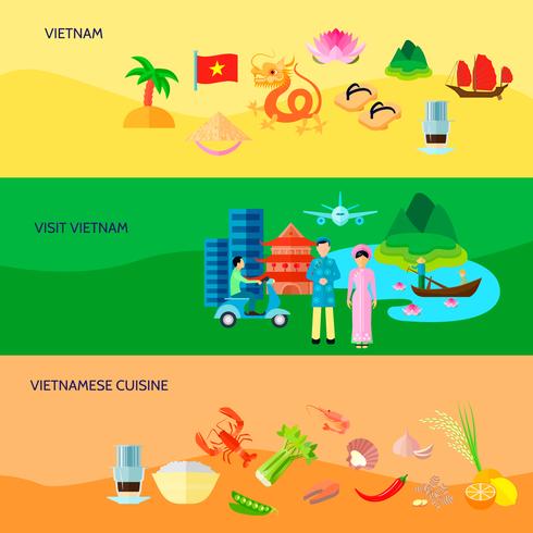 Conjunto de Banners horizontales de cultura vietnamita vector