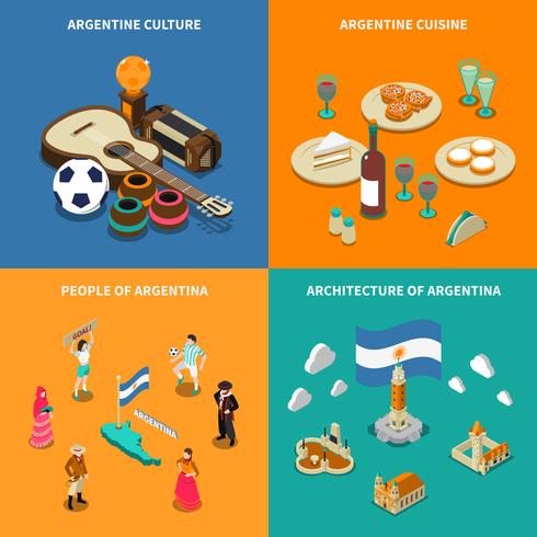 Plaza de los 4 iconos isométricos turísticos de Argentina vector