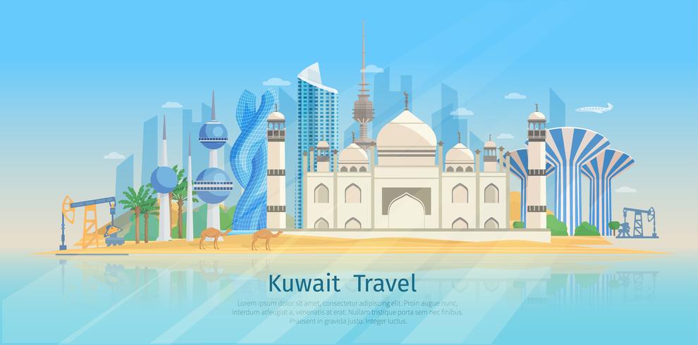 Kuwait Skyline Flat Poster vector