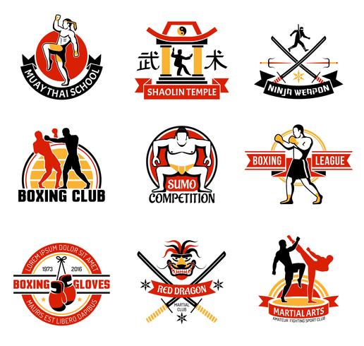 Martial Clubs Colorful Emblems vector