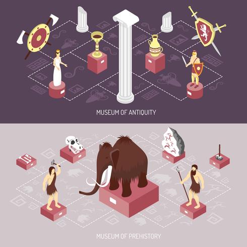 Antiquity Museum 2 Isometric Banners Set vector