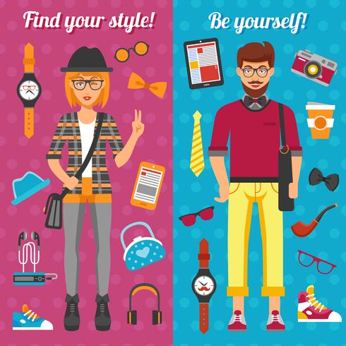 Hipster Boy And Girl Vertical Banners  vector