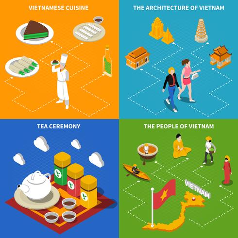 Vietnam Touristic 4 Isometric Icons Square vector