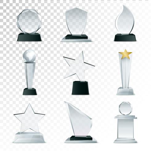 Colección de trofeos de cristal transparente imagen realista vector