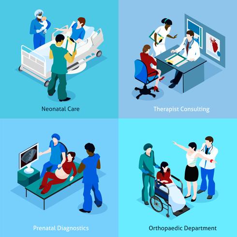 Doctor Patient Isometric Icon Set vector