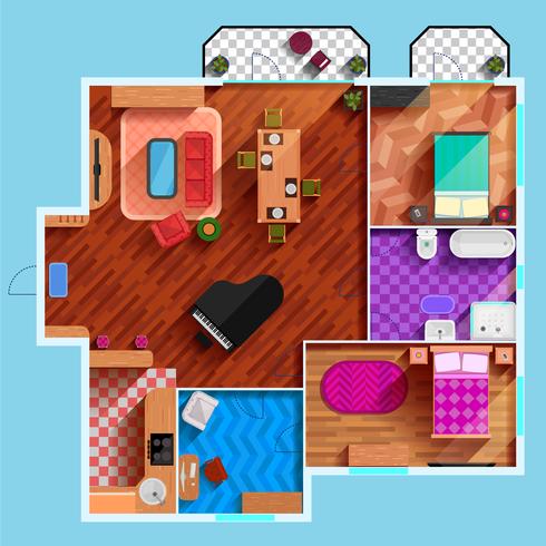 Top View Of Interior Of Typical Apartment  vector