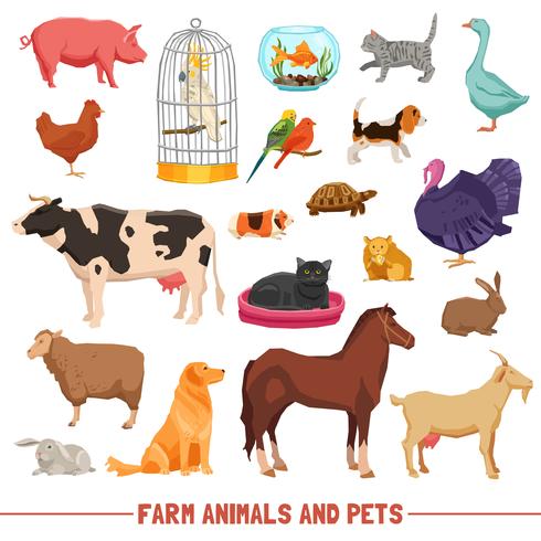 Conjunto de animales y mascotas de granja vector