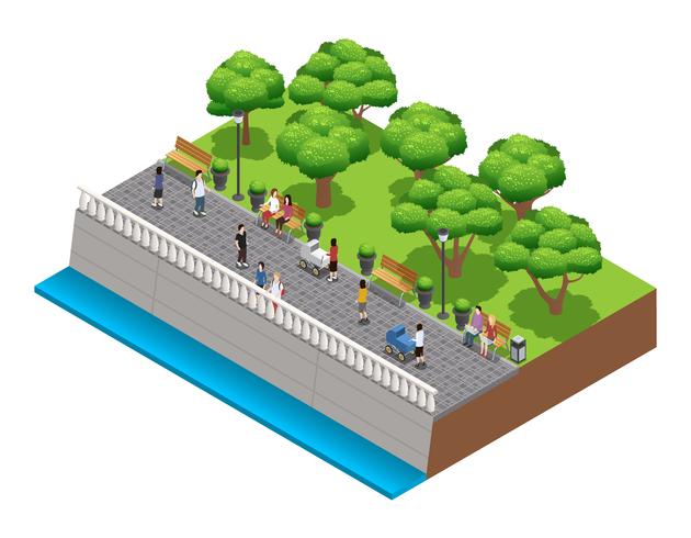 Isometric Landscaping Composition With People vector