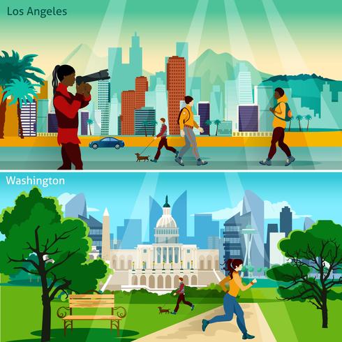 American Cityscapes Compositions Set vector