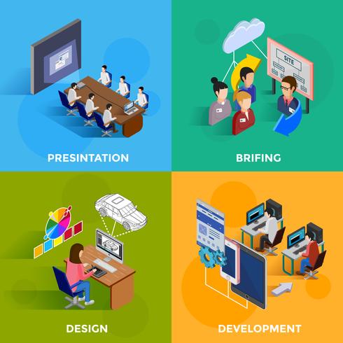 Desarrollo 2x2 Concepto de diseño isométrico vector