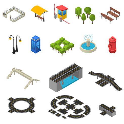 City Isometric Icons Set  vector