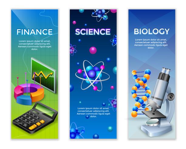 Conjunto de banners verticales de ciencia vector