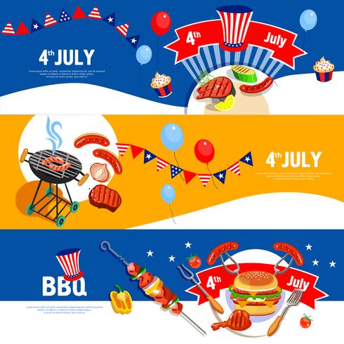 Celebración del Día de la Independencia BBQ Banners Set vector