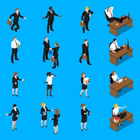 Business People Work Isometric Icons Set  vector