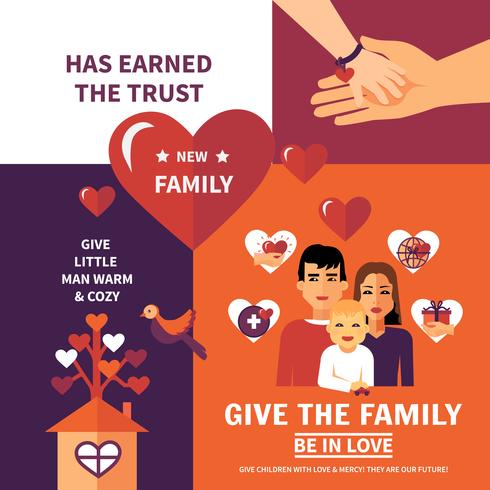 Charity Adoption Flat Banners Composition Design vector