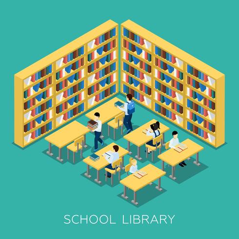 Education Middle School Library Isometric Banner vector