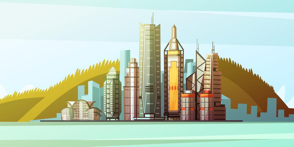 Cartoon Panorama Of Hong Kong Center vector