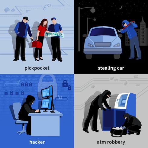 Burglar 2x2 Icons Set vector