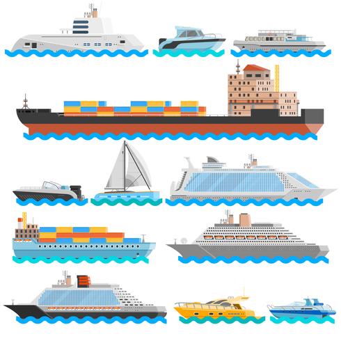 Water Transport Flat Decorative Icons Set vector