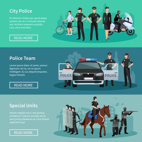 Police People Flat Banners vector