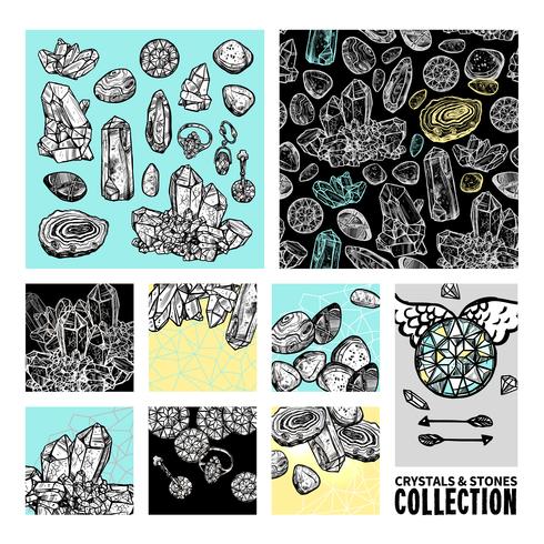 Crystals And Stones Hand Drawn Set  vector