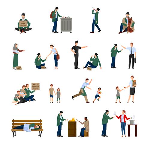 Homeless Icons Set vector