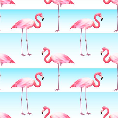 Pink Flamingo Seamless Horizontal Stripes Pattern  vector