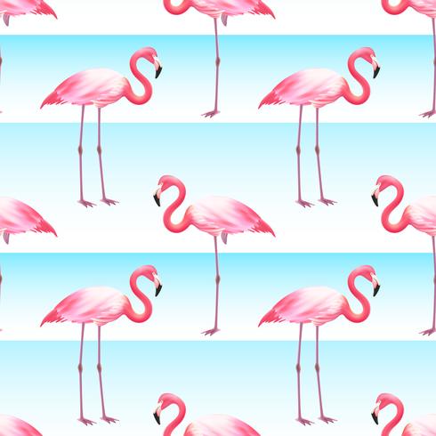 Pink Flamingo Seamless Horizontal Stripes Pattern  vector