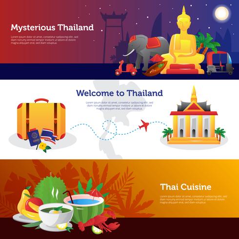 Conjunto de Banners horizontales de viaje de Tailandia vector