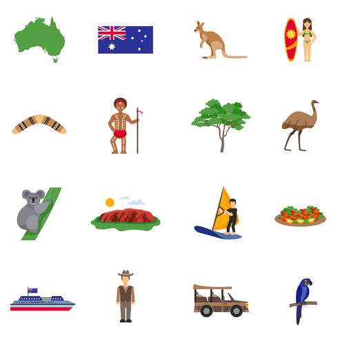 Conjunto de iconos planos de Australia vector