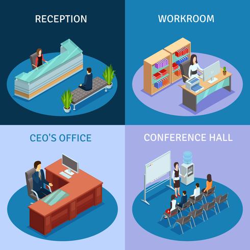 Office Isometric 4 Icons Square Composition  vector