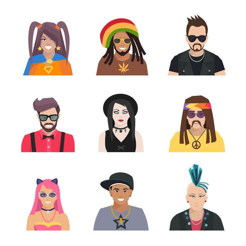  Subcultures People Icons Set vector