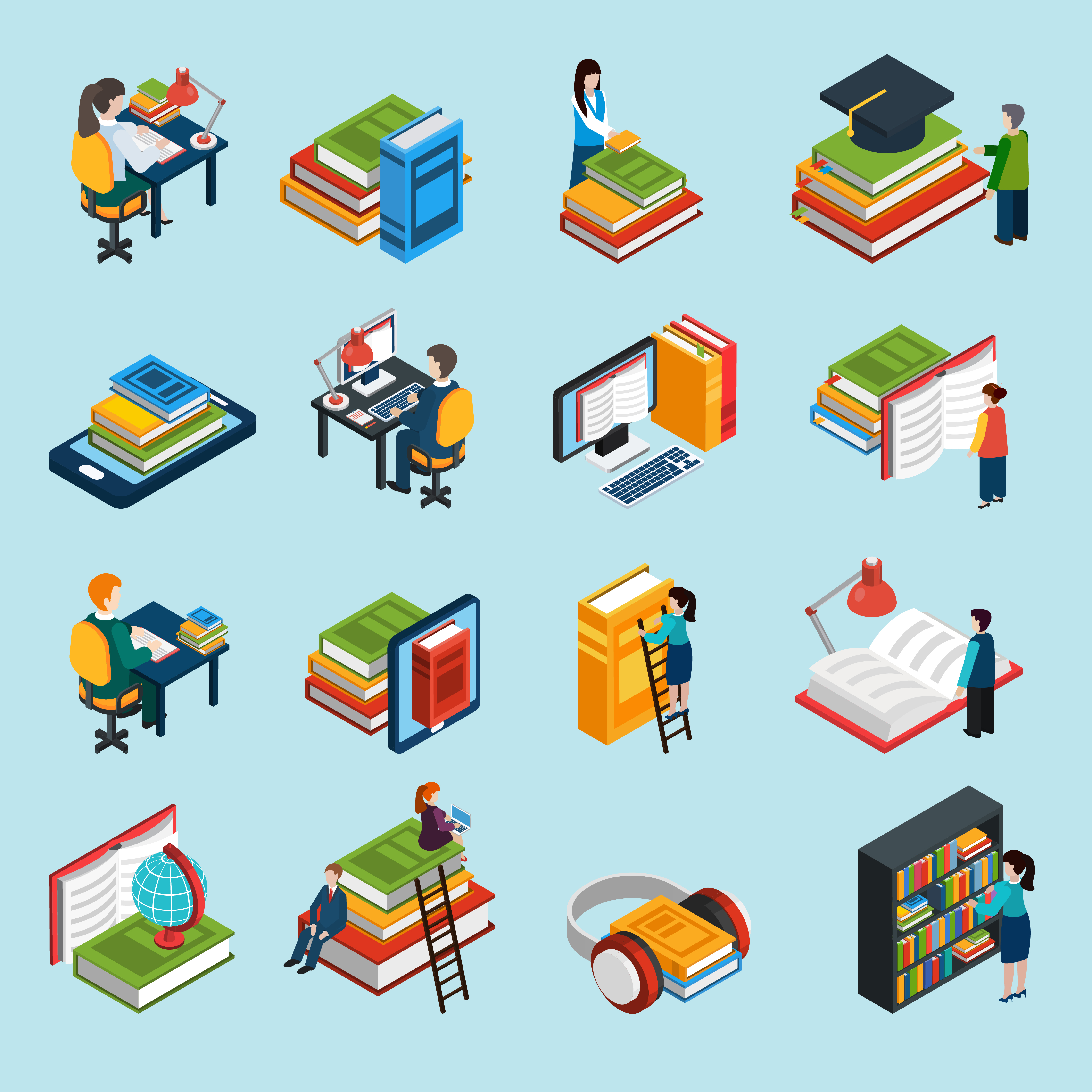 Download Library Isometric Icons Set - Download Free Vectors ...