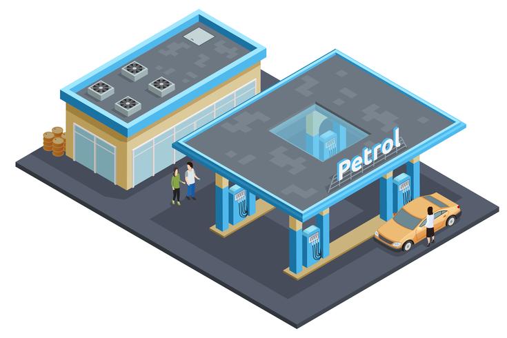  Gas Station Complex Isometric Image Poster vector