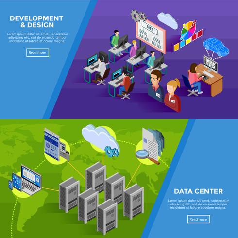 Development Isometric Horizontal Banners   vector