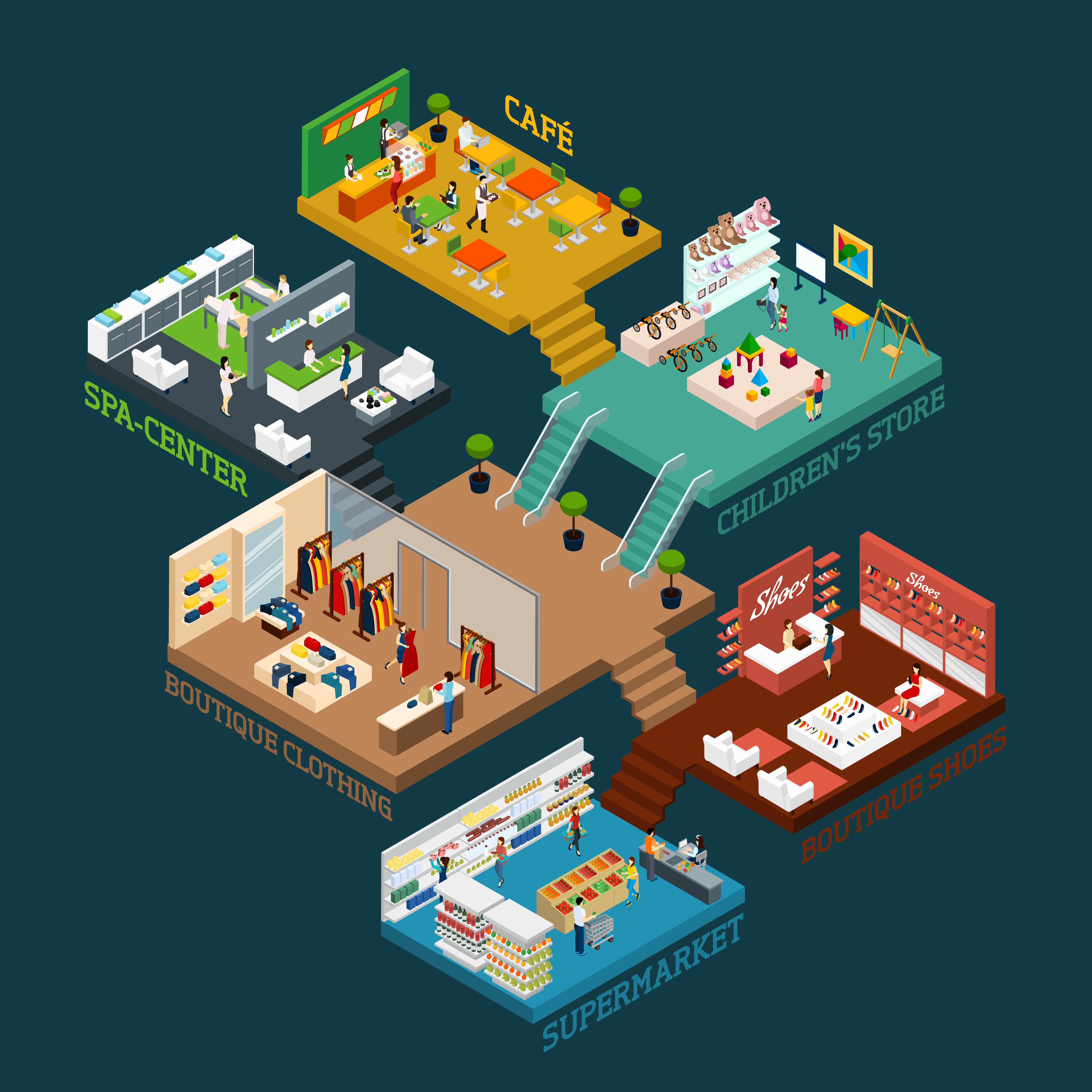 Multi Storied Shopping Mall Isometric Icon 477319 Vector Art at Vecteezy