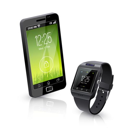 Smart Watch With Phone Realistic Composition  vector