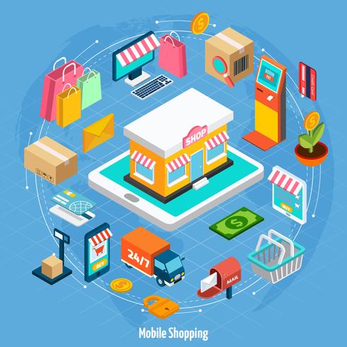 Mobile Shopping Isometric Concept vector