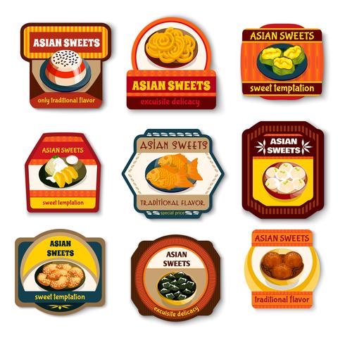 Asian Sweets Dishes Set vector