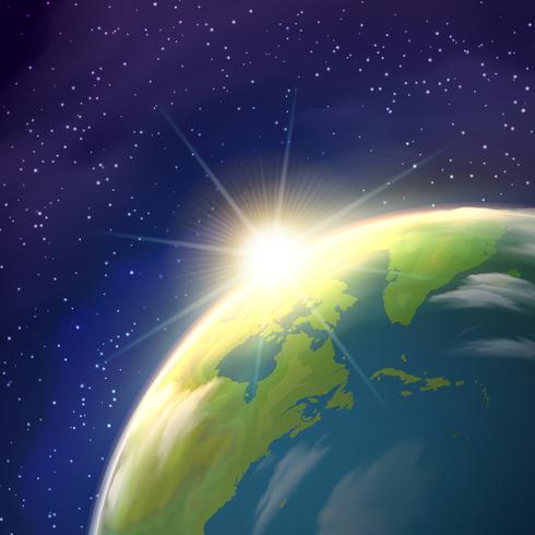 Sunrise Earth Space View Realistic Poster  vector