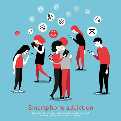 Smartphone Internet Addiction Awareness Flat Poster  vector