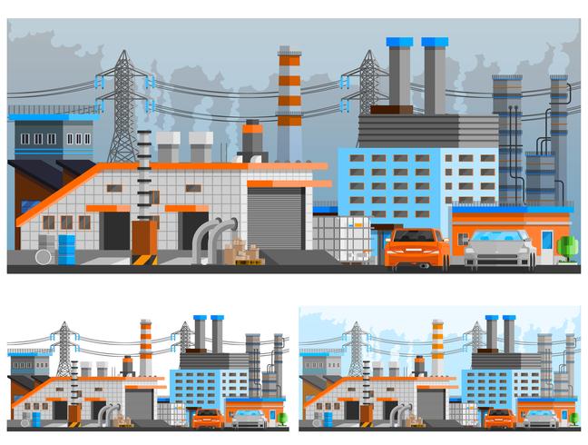  Industrial Buildings Compositions Set vector