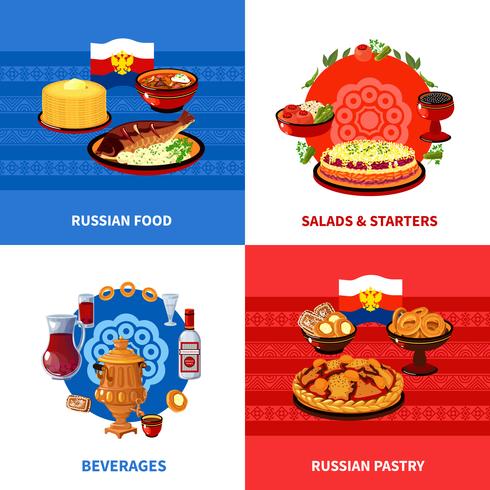 Russian Food 4 Flat Icons Square  vector