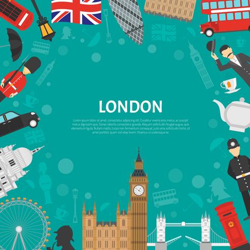 Póster plano del fondo del marco de la ciudad de Londres vector