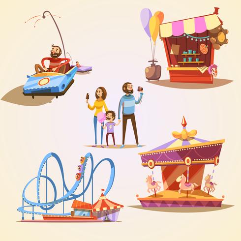 Amusement park cartoon set vector